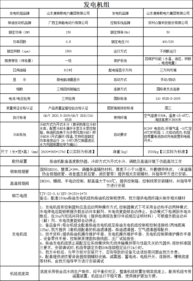 150發電機組